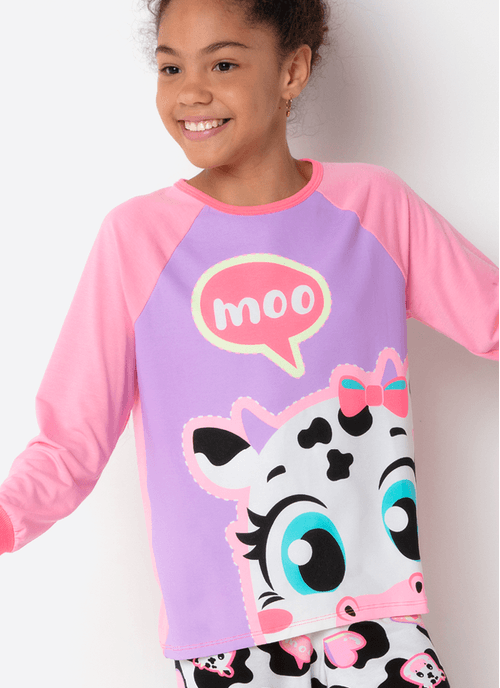 Pijama Manga Longa Viscolycra Menina Teen Vaca Patches