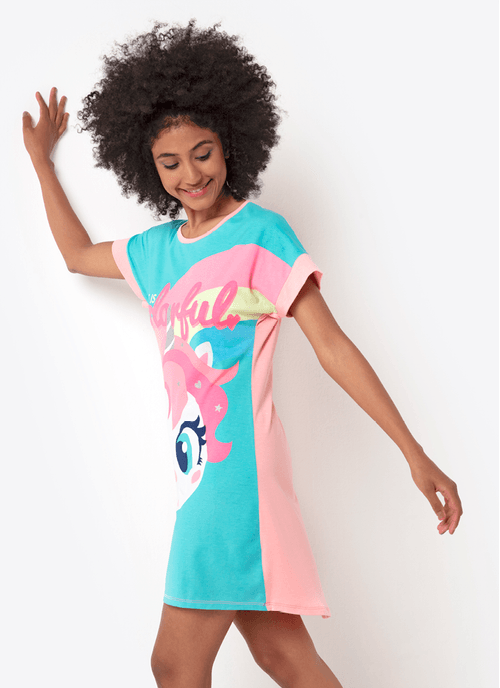 Camisola Manga Curta Feminino Viscolycra Unicórnio Colorful
