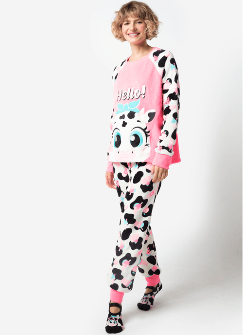 Pijama Manga Longa Feminino Soft Vaca