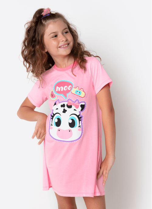 Camisola Manga Curta Menina Teen Algodão Vaca Patches