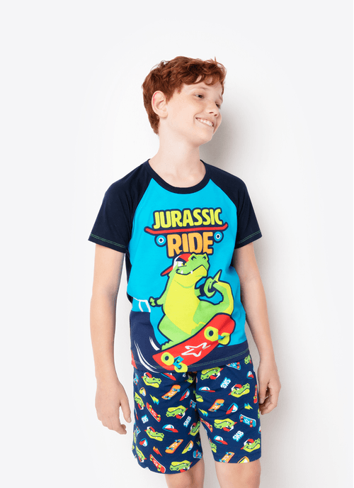 Pijama Manga Curta Menino Viscolycra Dinossauro Skate