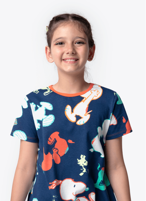 Camisola Manga Curta Algodão Menina Teen Snoopy