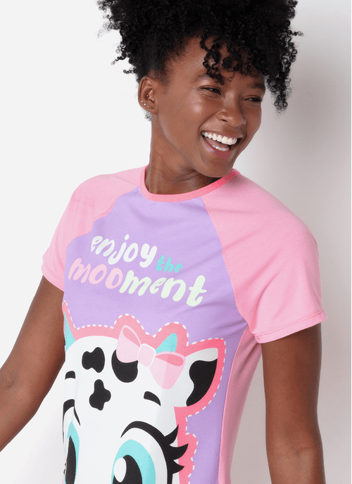 Pijama Manga Curta Viscolycra Feminino Vaca Patches