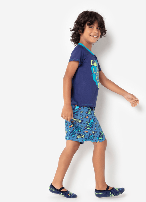 Pijama Manga Curta Menino Viscolycra Dinossauro Fósseis
