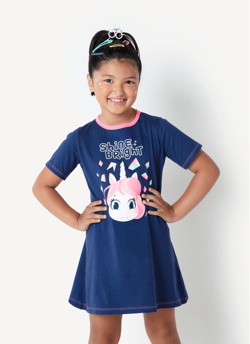 Camisola Curto Menina Algodão Unicórnio Shine - Brilha no Escuro