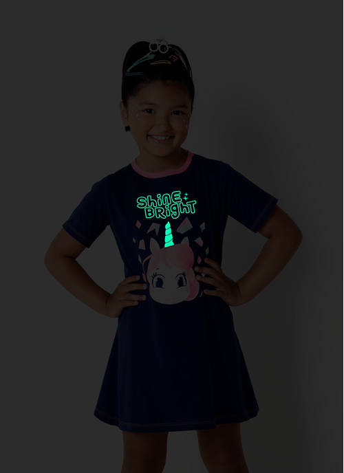 Camisola Curto Menina Algodão Unicórnio Shine - Brilha no Escuro