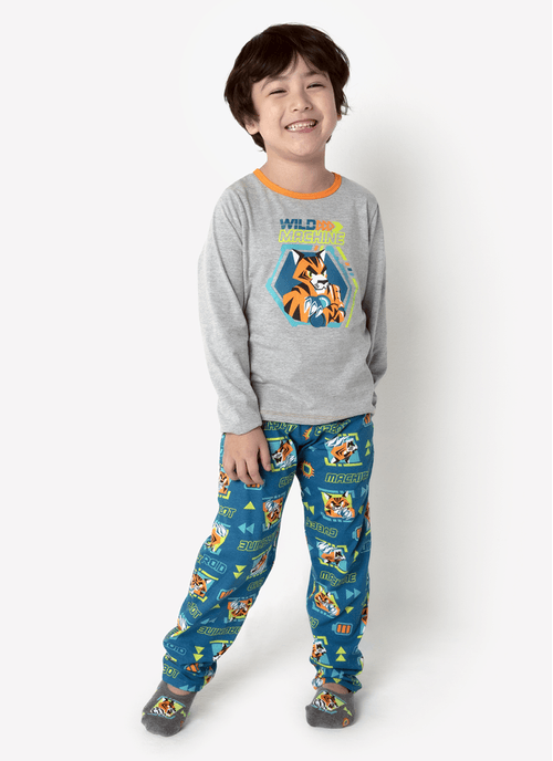 Pijama Manga Longa Algodão Menino Tigre Robô