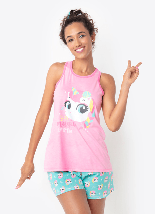 Pijama Regata Feminino Unicórnio