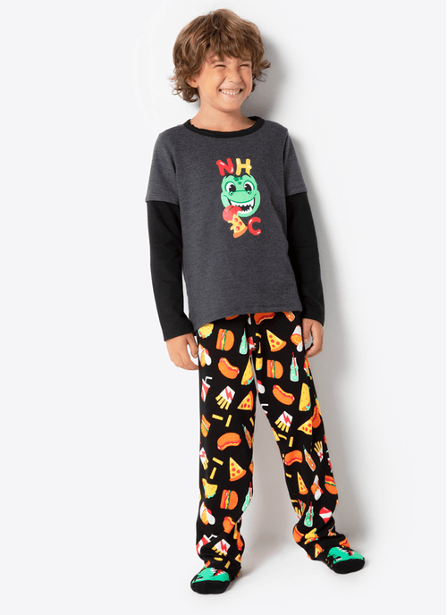 Pijama Manga Longa Menino Viscolycra Premium Dino Food