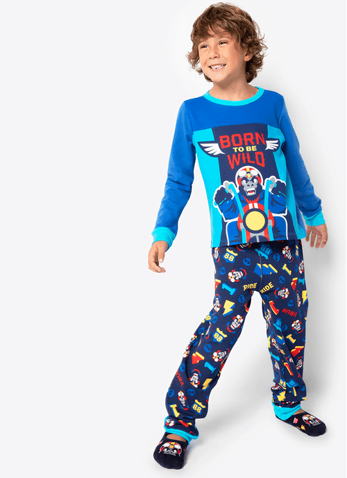 Pijama Manga Longa Menino Viscolycra Premium Gorila Rider