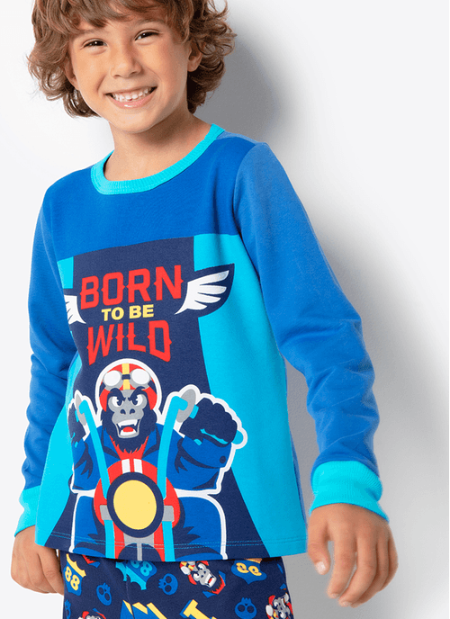 Pijama Manga Longa Menino Viscolycra Premium Gorila Rider