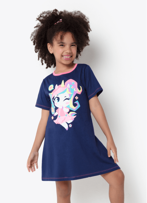 Camisola Manga Curta Algodão Menina Teen Unicórnio Kawaii