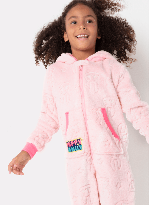 Macacão Manga Longa Menina Soft Família Coelho Brilha no Escuro