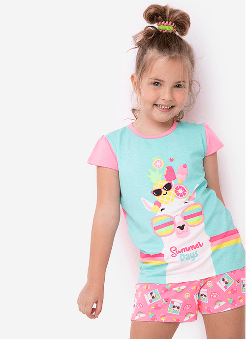 Pijama Manga Curta Viscolycra Menina Lhama