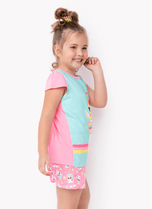 Pijama Manga Curta Viscolycra Menina Lhama