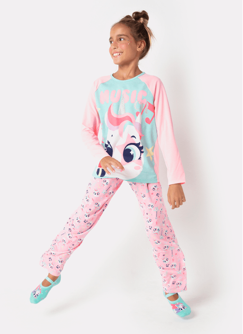 Pijama Manga Longa Menina Teen Viscolycra Unicórnio Popstar