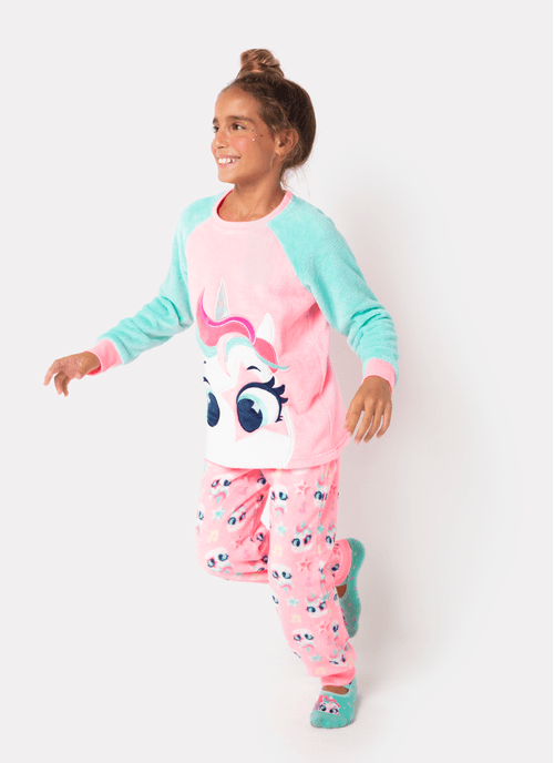 Pijama Manga Longa Menina Teen Soft Unicórnio Popstar