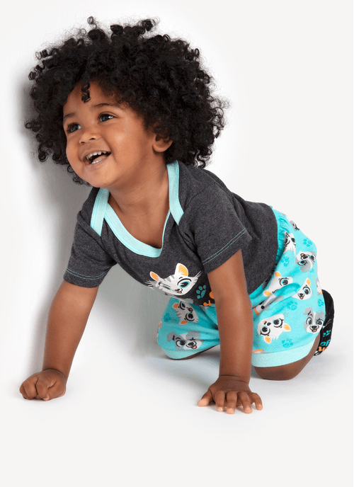 Pijama Manga Curta Bebê Menino Algodão Família Pets
