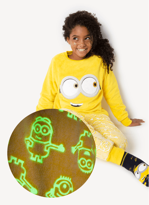 Pijama Manga Longa Menina Teen Soft Minions Brilha no Escuro