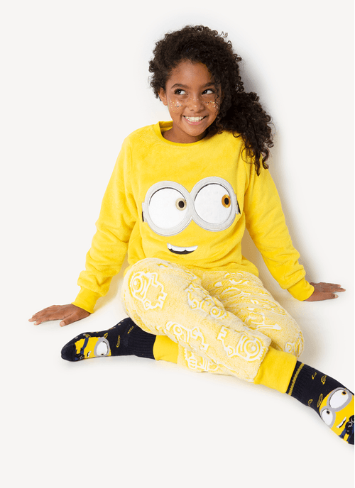 Pijama Manga Longa Menina Teen Soft Minions Brilha no Escuro