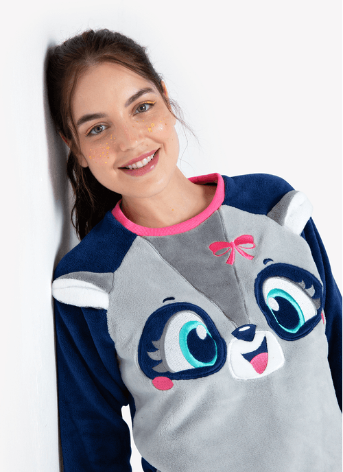 Pijama Manga Longa Feminino Soft Família Guaxinim