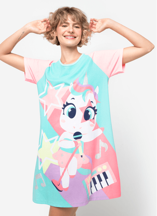 Camisola Manga Curta Feminino Viscolycra Unicórnio Popstar