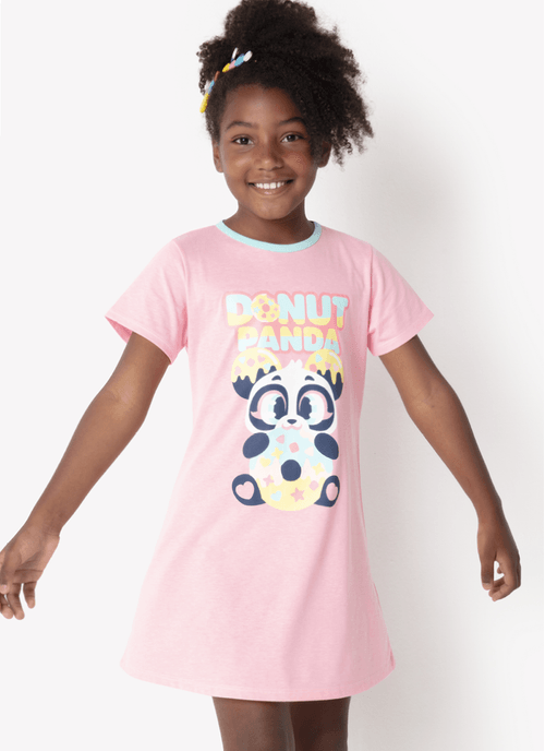 Camisola Manga Curta Algodão Feminino Panda Donuts