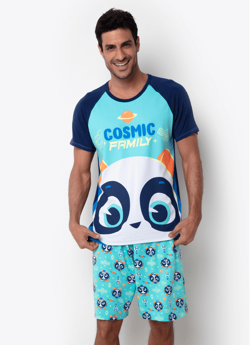 Pijama Curto Viscolycra Masculino Família Panda