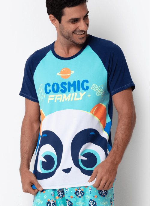 Pijama Curto Viscolycra Masculino Família Panda