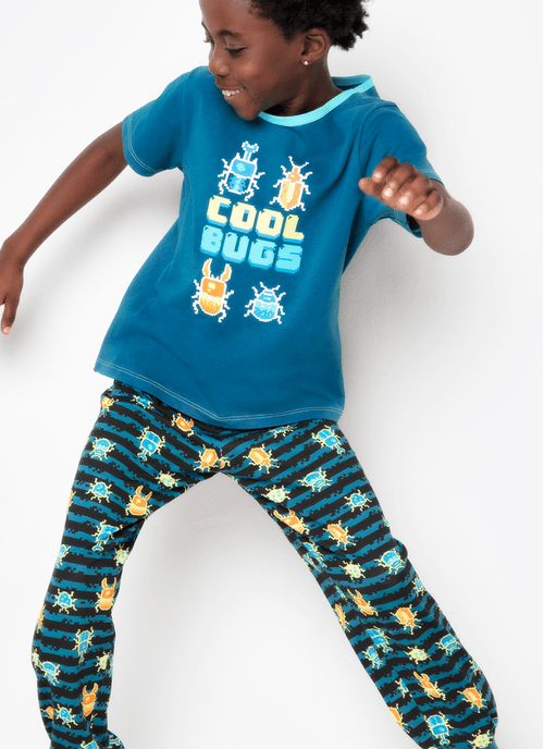 Pijama Longo Manga Curta Menino Viscolycra Pixel Bugs Brilha no Escuro