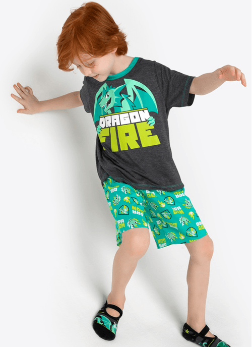 Pijama Menino Manga Curta Algodão Dragão