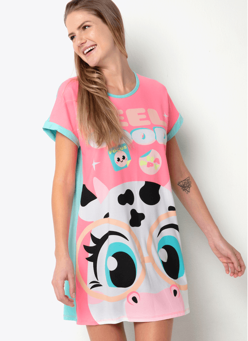 Camisola Manga Curta Viscolycra Feminino Vaca Colorful