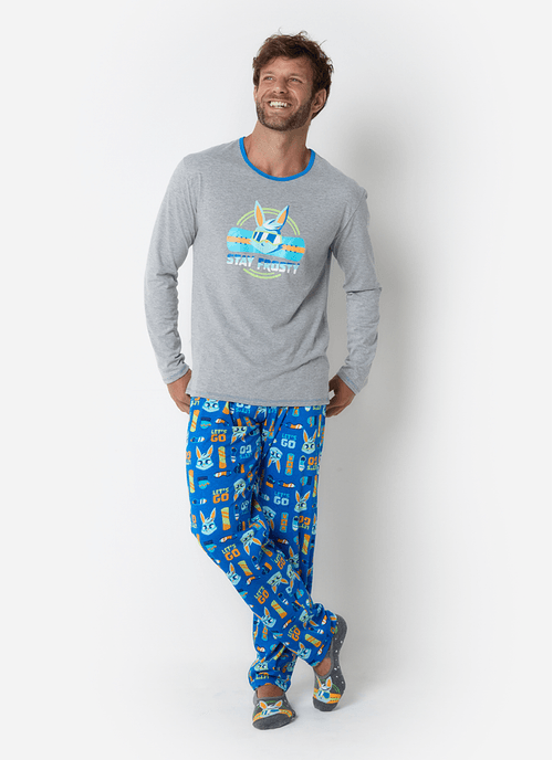 Pijama Manga Longa Algodão Masculino Coelho Radical