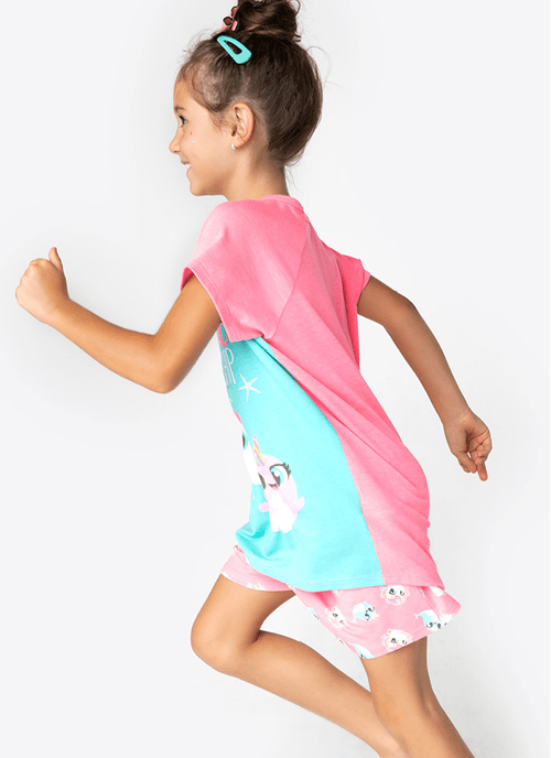 Pijama Manga Curta Viscolycra Menina Unicórnio