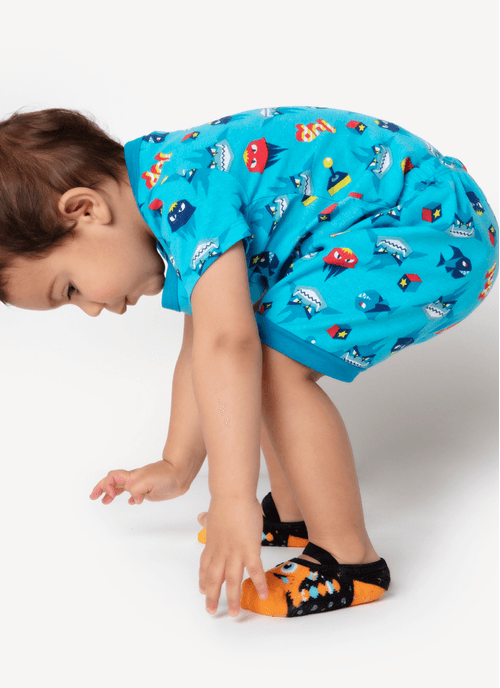 Pijama Manga Curta Bebê Algodão Tubarão Gamer