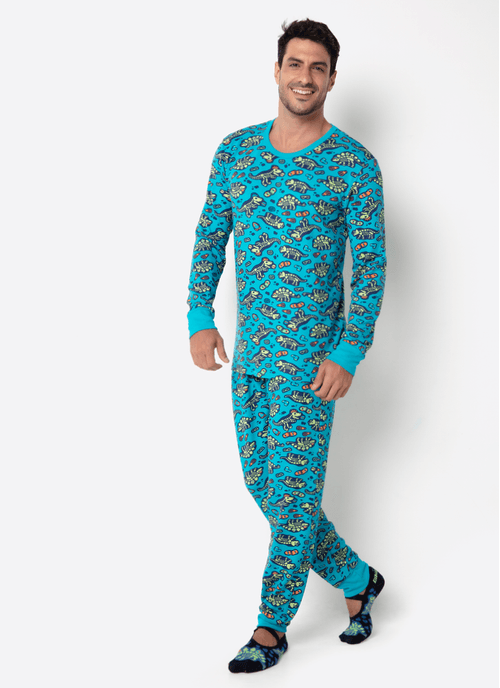 Pijama Manga Longa Ultra Visco Masculino Dinossauro Fósseis