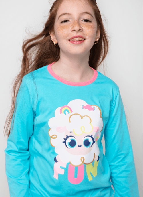 Pijama Manga Longa Algodão Menina Teen Ovelha