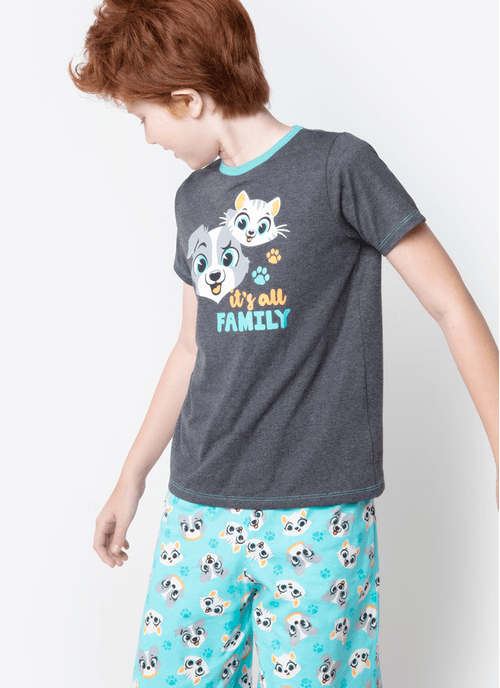 Pijama Manga Curta Menino Família Pets