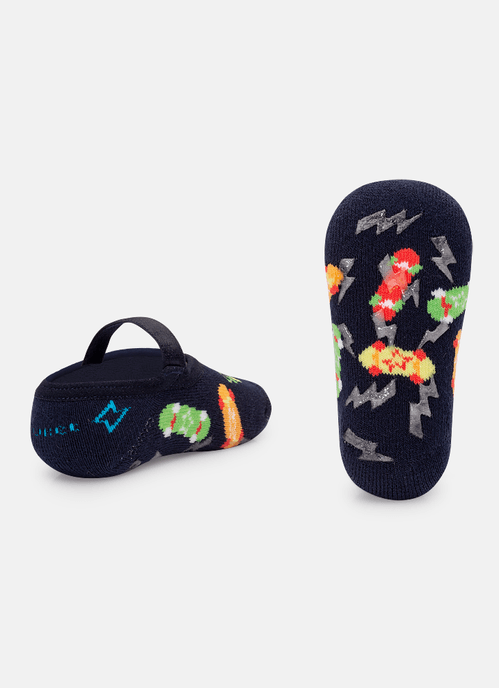 Meia Sapatilha Antiderrapante Bebê Menino Dinossauro Skate