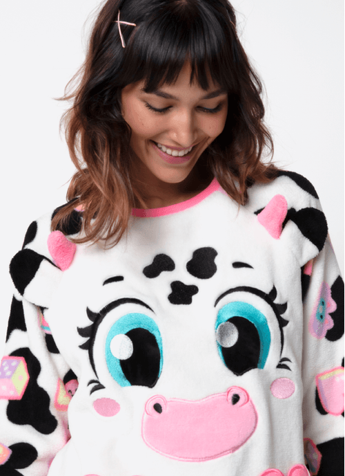 Pijama Manga Longa Soft Feminino Vaca Patches