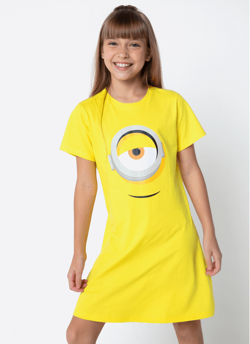 Camisola Manga Curta Algodão Menina Teen Minions