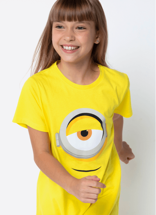 Camisola Manga Curta Algodão Menina Teen Minions