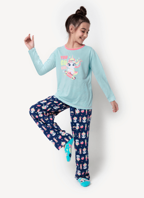 Pijama Manga Longa Algodão Menina Teen Unicórnio Skate