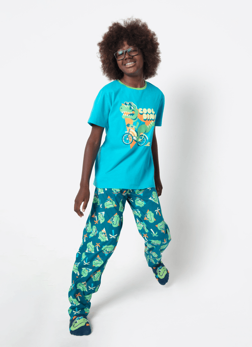 Pijama Manga Curta Algodão Menino Teen Dino Miami