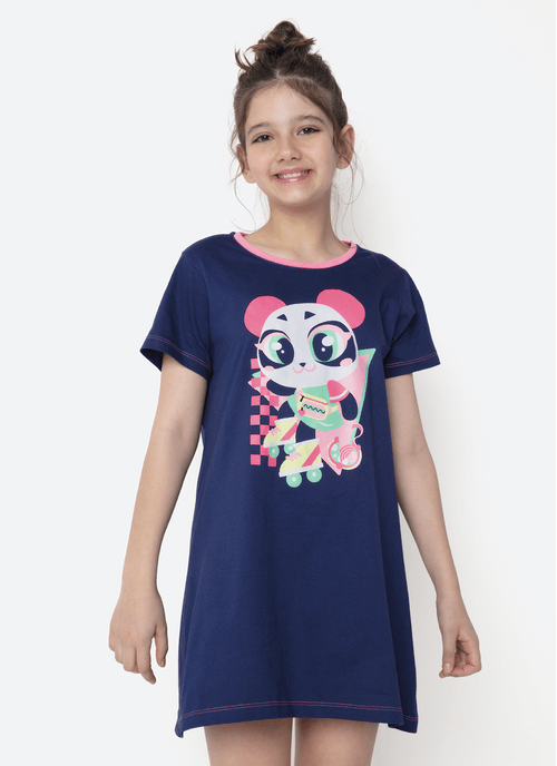 Camisola Manga Curta Algodão Menina Teen Panda Miami