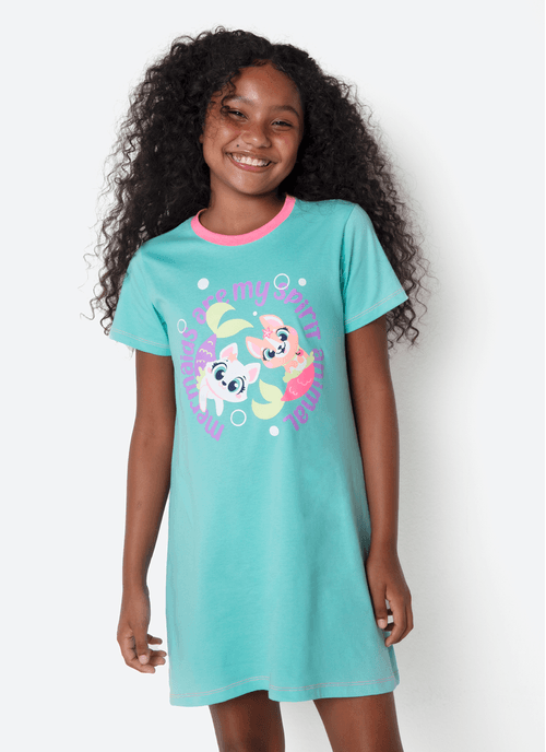 Camisola Manga Curta Algodão Menina Teen Pet Sereia