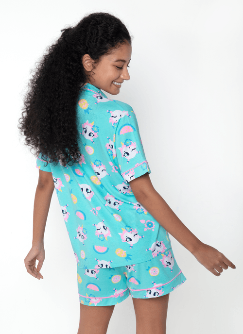 Pijama Manga Curta Viscolycra Feminino Unicórnio Aloha