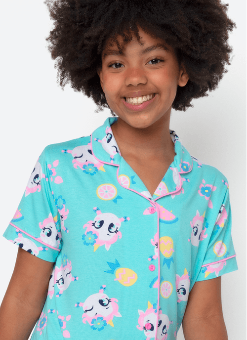 Pijama Manga Curta Viscolycra Menina Teen Unicórnio Aloha