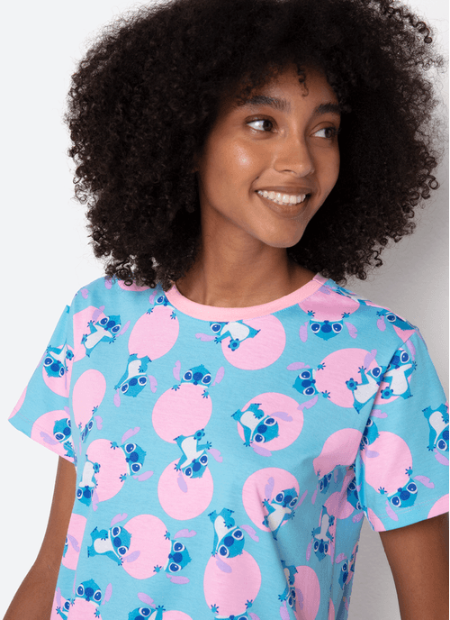 Camisola Manga Curta Algodão Feminina Stitch