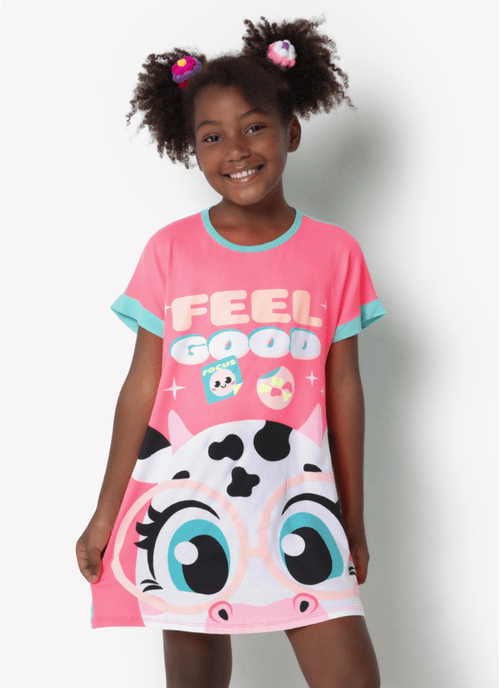 Camisola Manga Curta Viscolycra Feminino Vaca Colorful Rosa